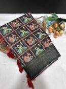 Linen Patola saree with zari border with tassels