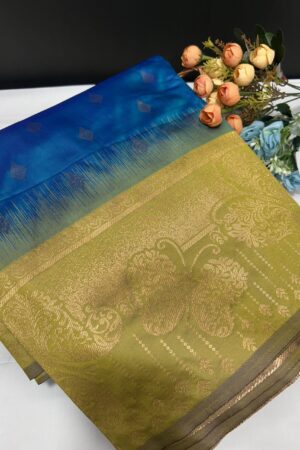 Premium soft semi Kanchi silk with butterfly motif and contrast pallu