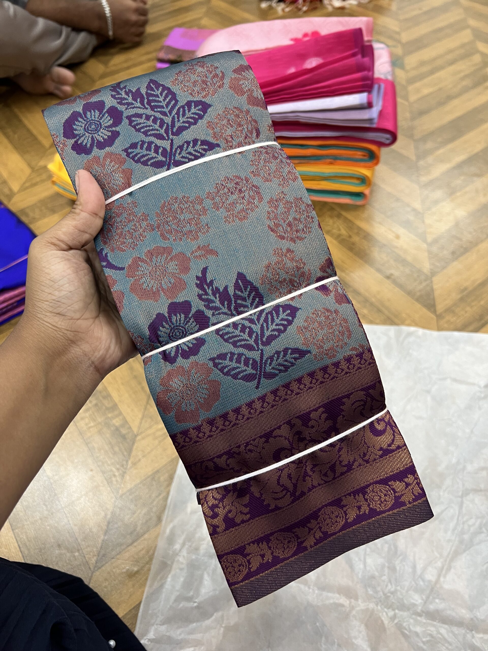 Flower tissue embossed semi Kanchi