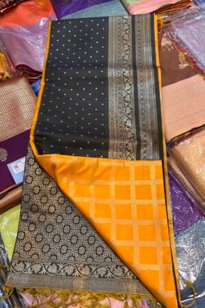 Yellow with black Matka Glaze silk