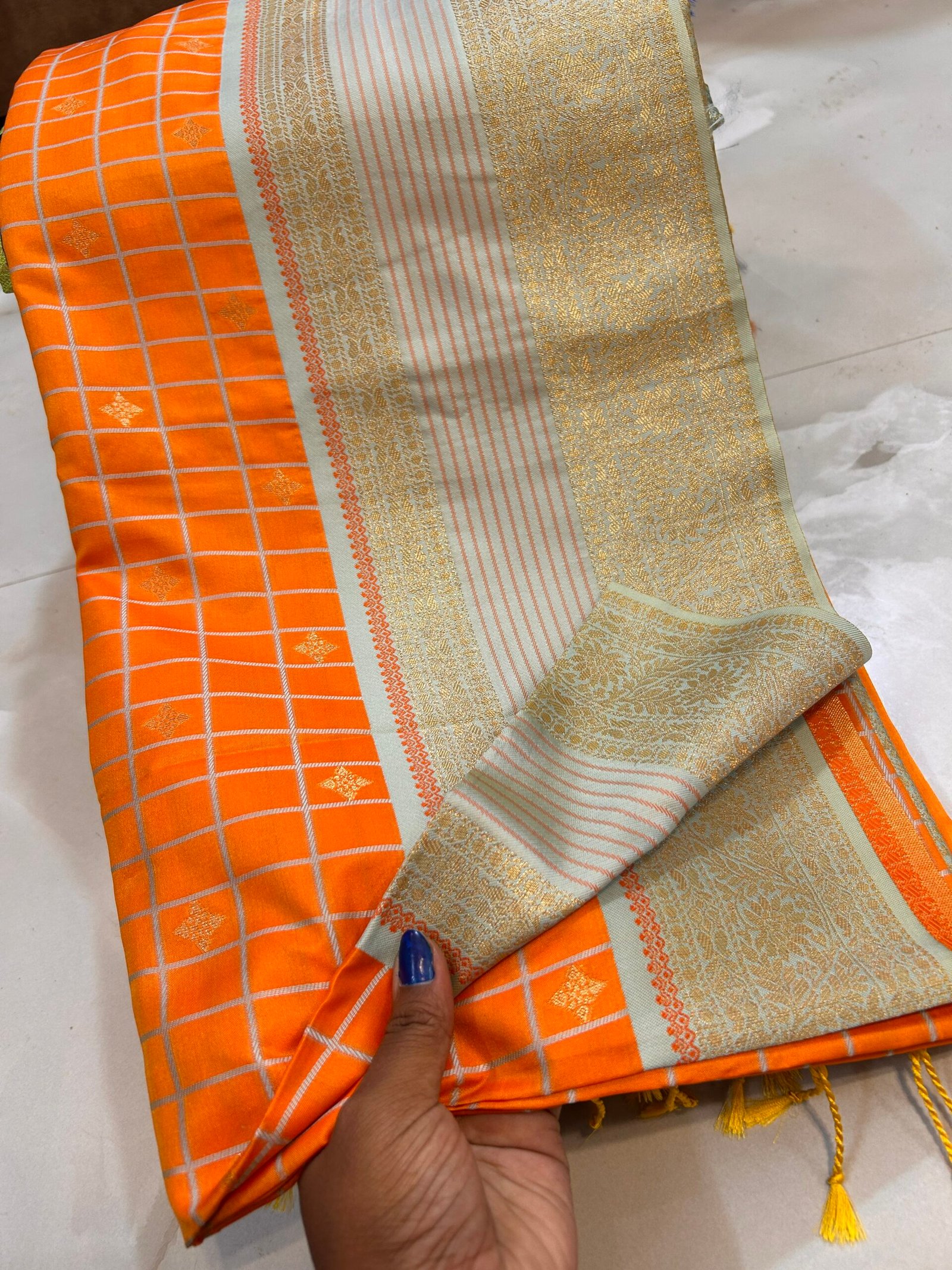 Tangerine Aqua Matka glaze silk - Image 5