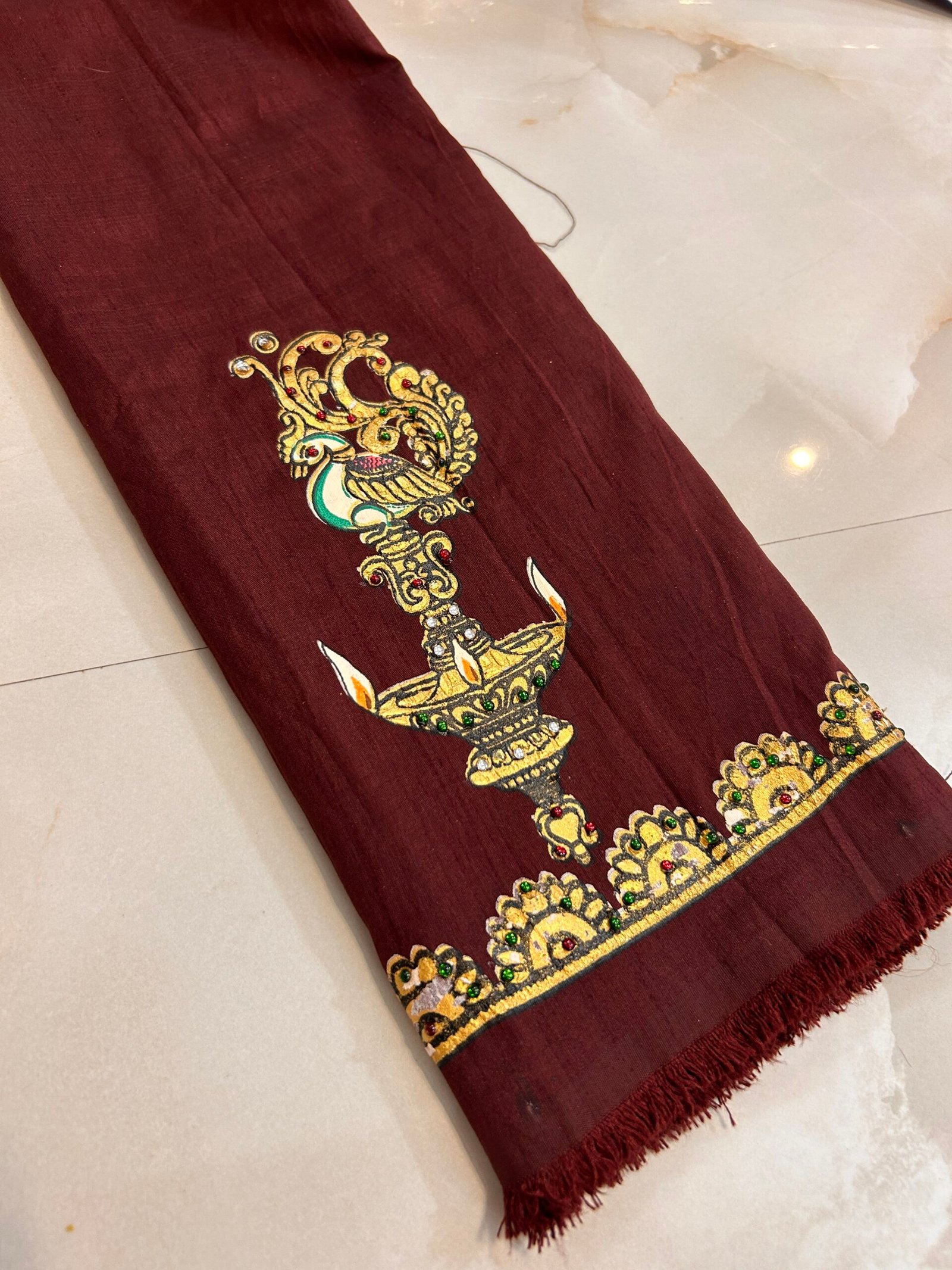 Tanjore painted blouse coffee brown