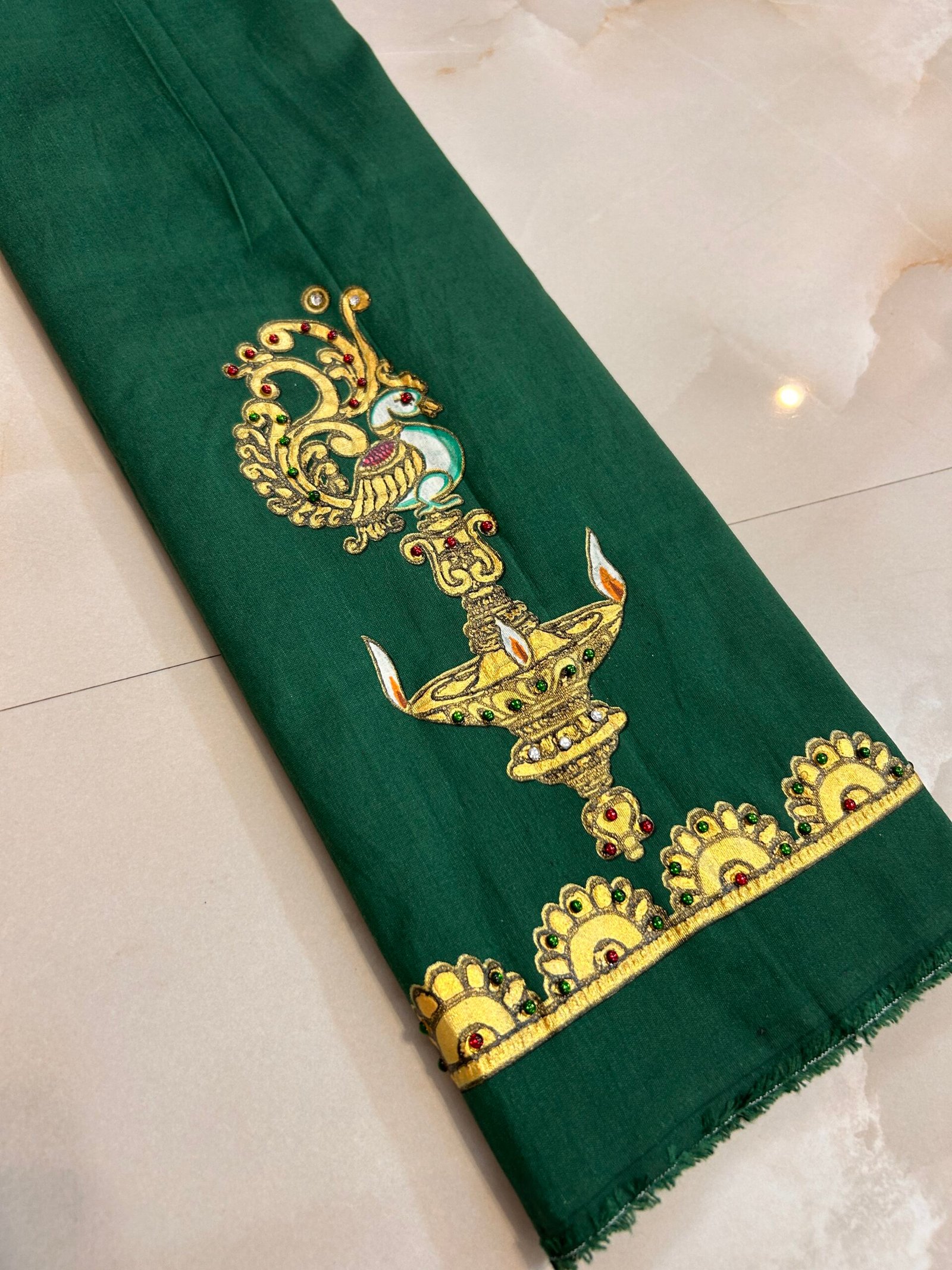 Tanjore painted blouse Green