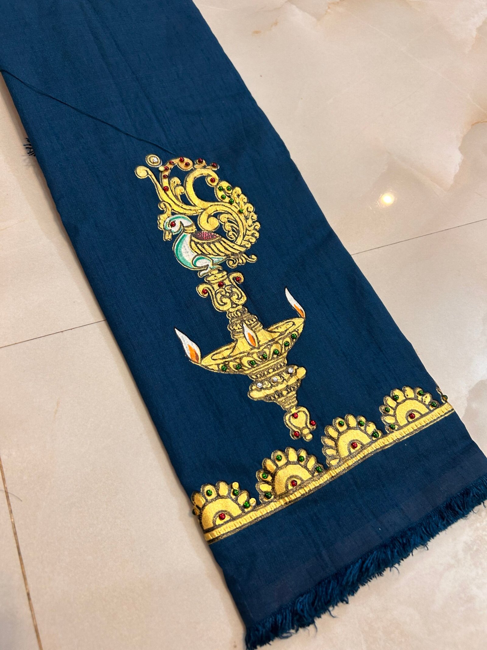 Tanjore painted blouse deep petrol