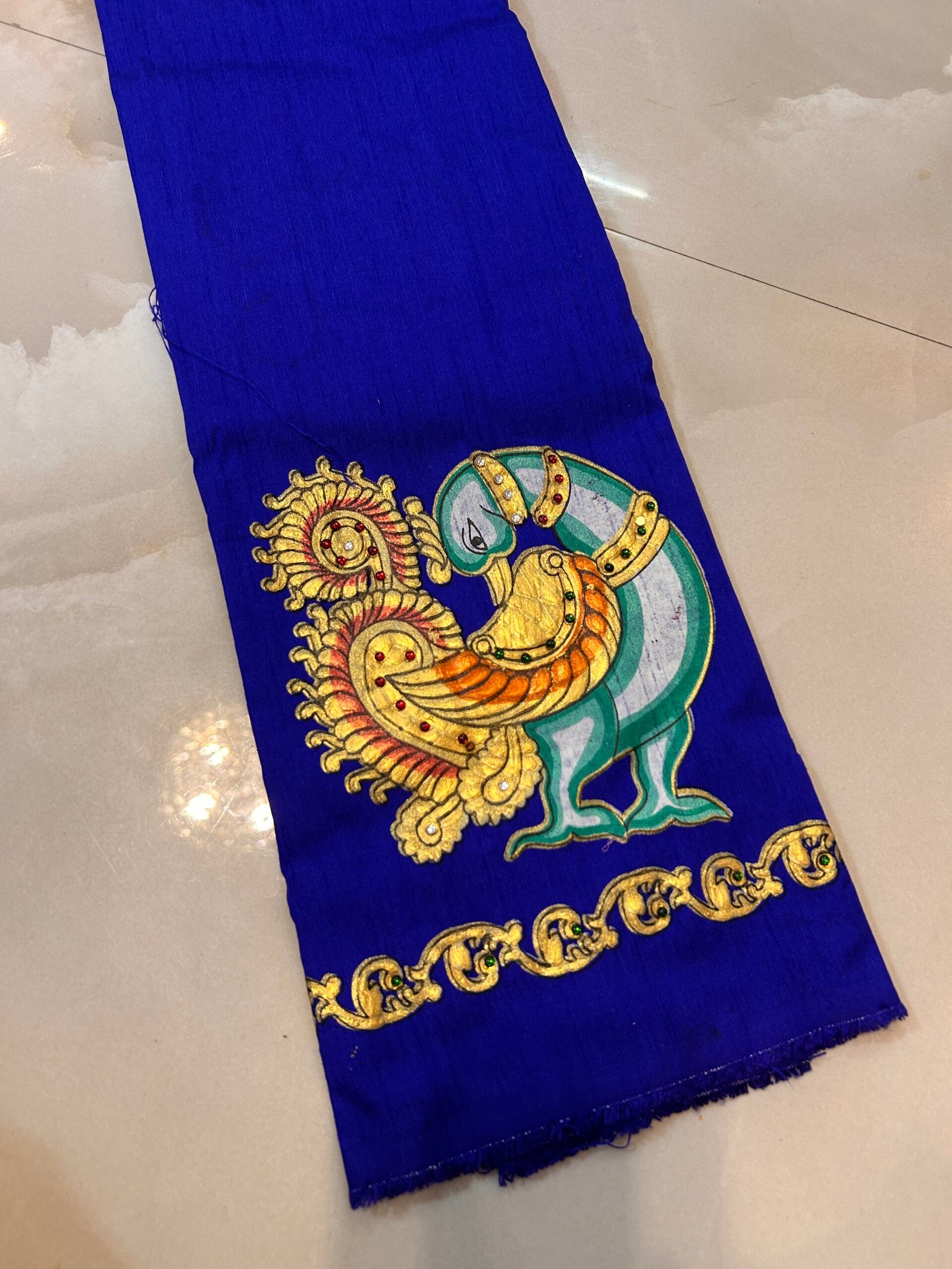 D2 Tanjore painted blouse Royal blue