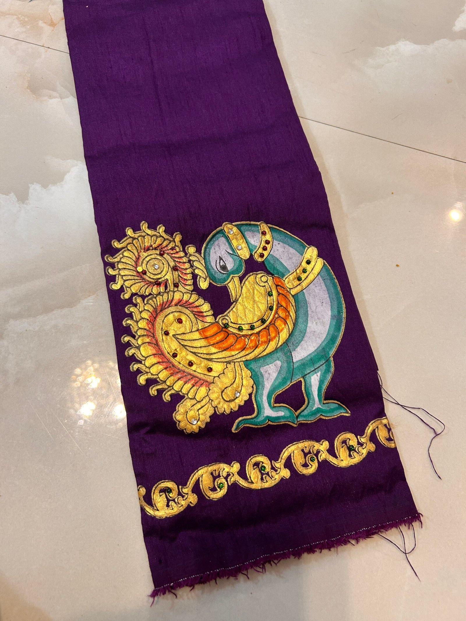 D2 Tanjore painted blouse deep violet