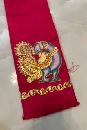 Muhurtham pink D2 Tanjore painted blouse