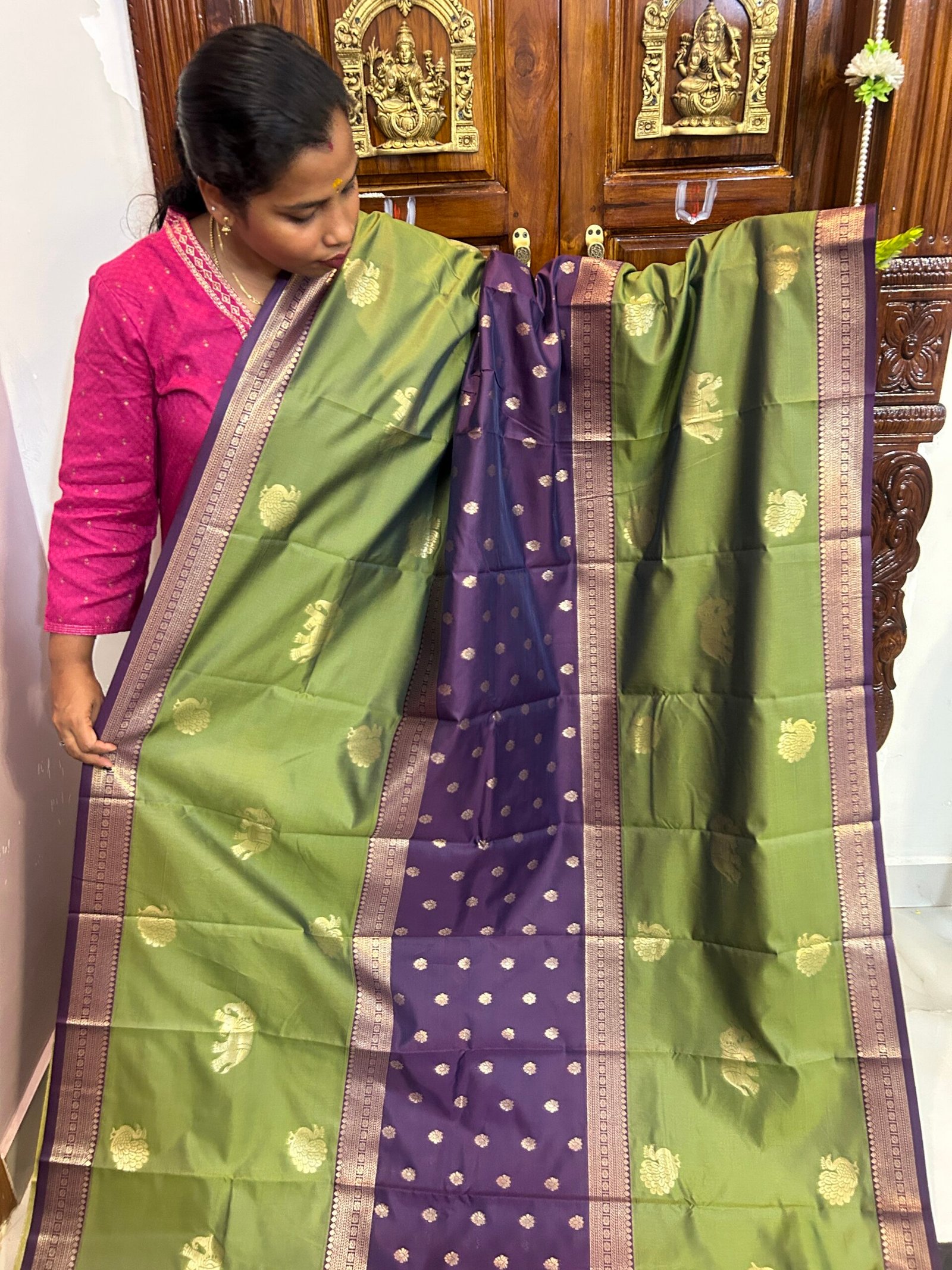Dual shade Green & Violet Mupaagam - Image 2
