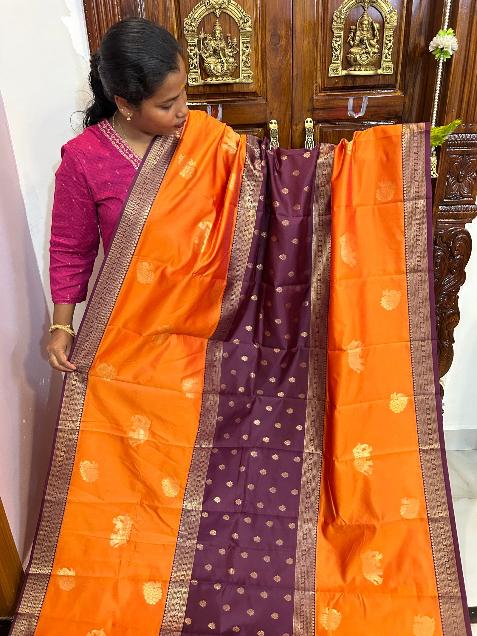 Dual shade Orange & Wine Muppagam