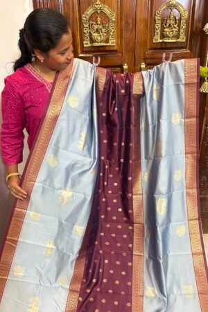 Dual shade Glacier Ice blue & Wine Muppagam