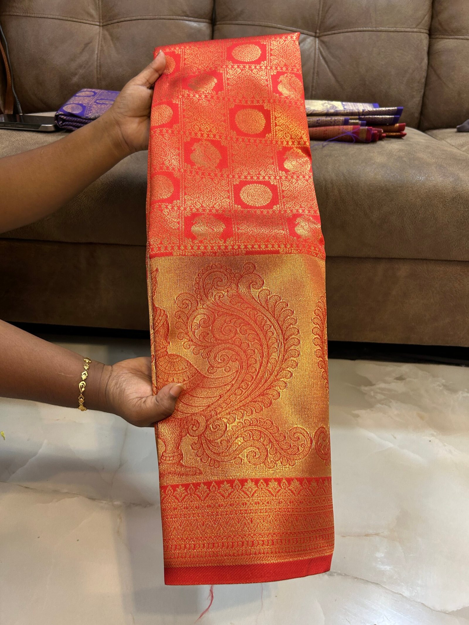 Tanjore peacock Tangerine Orange