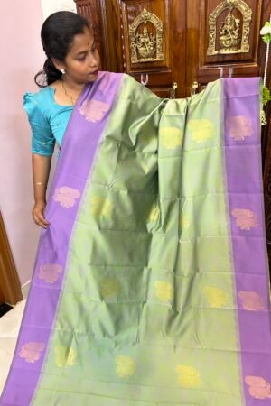 Soft Pochampally Pista green & Lavender