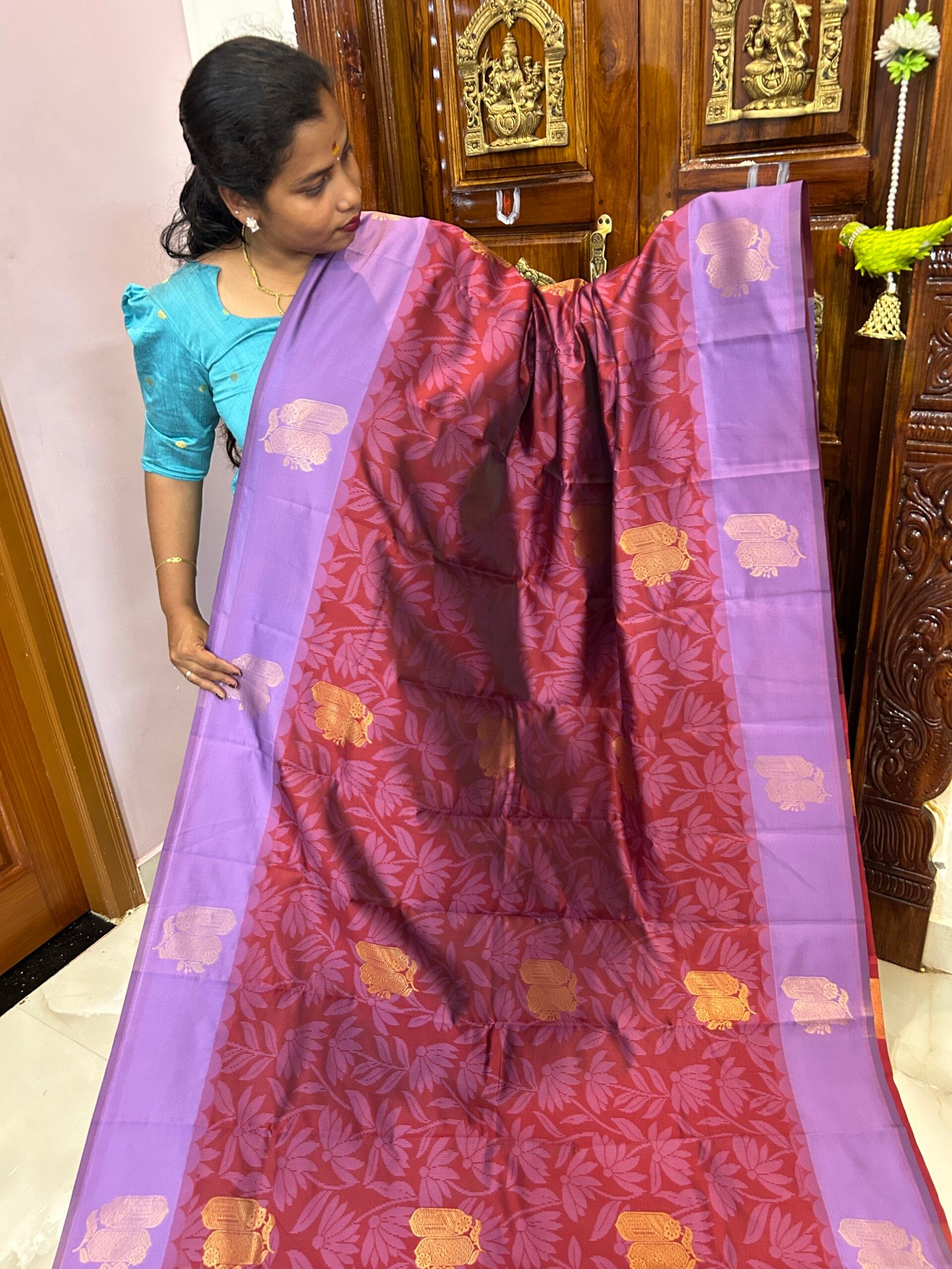 Soft Pochampally arakku maroon&Lavender