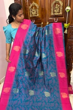 Soft Pochampally Peacock blue & Rani pink