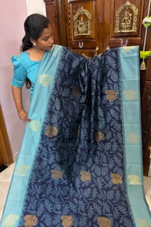 Soft Pochampally Navy blue & Sky blue