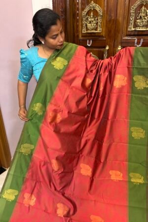 Soft Pochampally Cherry red pink & Elaichi green