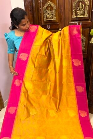 Soft Pochampally traditional Hit seller Turmeric yellow& pink